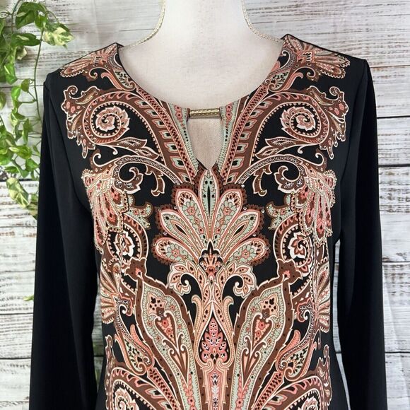 JM Collection DRess size Medium black Brown Paisley Straight Sheath Stretch Knee - Picture 10 of 16
